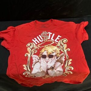 Red Graphic T-Shirt with Angel Design-Brooklyn vertical hustle-size medium-#491